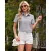 imagesiliteelon Linen Shirts for Women Button Down Shirts Short Sleeve Cotton Collared V Neck Solid Casual Blouses with PocketGray