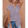 imagesiliteelon Linen Shirts for Women Button Down Shirts Short Sleeve Cotton Collared V Neck Solid Casual Blouses with PocketGrayish Purple