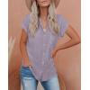 imagesiliteelon Linen Shirts for Women Button Down Shirts Short Sleeve Cotton Collared V Neck Solid Casual Blouses with PocketGrayish Purple