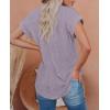 imagesiliteelon Linen Shirts for Women Button Down Shirts Short Sleeve Cotton Collared V Neck Solid Casual Blouses with PocketGrayish Purple