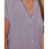 imagesiliteelon Linen Shirts for Women Button Down Shirts Short Sleeve Cotton Collared V Neck Solid Casual Blouses with PocketGrayish Purple