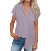 imagesiliteelon Linen Shirts for Women Button Down Shirts Short Sleeve Cotton Collared V Neck Solid Casual Blouses with PocketGrayish Purple