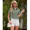imagesiliteelon Linen Shirts for Women Button Down Shirts Short Sleeve Cotton Collared V Neck Solid Casual Blouses with PocketGreen