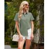 imagesiliteelon Linen Shirts for Women Button Down Shirts Short Sleeve Cotton Collared V Neck Solid Casual Blouses with PocketGreen