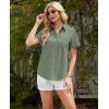 imagesiliteelon Linen Shirts for Women Button Down Shirts Short Sleeve Cotton Collared V Neck Solid Casual Blouses with PocketGreen