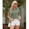 imagesiliteelon Linen Shirts for Women Button Down Shirts Short Sleeve Cotton Collared V Neck Solid Casual Blouses with PocketGreen