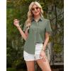 imagesiliteelon Linen Shirts for Women Button Down Shirts Short Sleeve Cotton Collared V Neck Solid Casual Blouses with PocketGreen