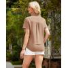 imagesiliteelon Linen Shirts for Women Button Down Shirts Short Sleeve Cotton Collared V Neck Solid Casual Blouses with PocketKhaki