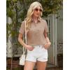 imagesiliteelon Linen Shirts for Women Button Down Shirts Short Sleeve Cotton Collared V Neck Solid Casual Blouses with PocketKhaki