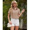 imagesiliteelon Linen Shirts for Women Button Down Shirts Short Sleeve Cotton Collared V Neck Solid Casual Blouses with PocketKhaki