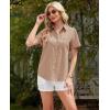 imagesiliteelon Linen Shirts for Women Button Down Shirts Short Sleeve Cotton Collared V Neck Solid Casual Blouses with PocketKhaki