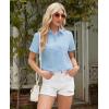 imagesiliteelon Linen Shirts for Women Button Down Shirts Short Sleeve Cotton Collared V Neck Solid Casual Blouses with PocketLight Blue
