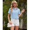 imagesiliteelon Linen Shirts for Women Button Down Shirts Short Sleeve Cotton Collared V Neck Solid Casual Blouses with PocketLight Blue
