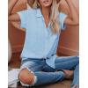 imagesiliteelon Linen Shirts for Women Button Down Shirts Short Sleeve Cotton Collared V Neck Solid Casual Blouses with PocketLight Blue
