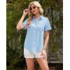 imagesiliteelon Linen Shirts for Women Button Down Shirts Short Sleeve Cotton Collared V Neck Solid Casual Blouses with PocketLight Blue