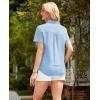 imagesiliteelon Linen Shirts for Women Button Down Shirts Short Sleeve Cotton Collared V Neck Solid Casual Blouses with PocketLight Blue