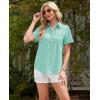 imagesiliteelon Linen Shirts for Women Button Down Shirts Short Sleeve Cotton Collared V Neck Solid Casual Blouses with PocketLight Green