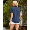imagesiliteelon Linen Shirts for Women Button Down Shirts Short Sleeve Cotton Collared V Neck Solid Casual Blouses with PocketNavy Blue