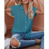 imagesiliteelon Linen Shirts for Women Button Down Shirts Short Sleeve Cotton Collared V Neck Solid Casual Blouses with PocketPeacock Blue