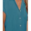 imagesiliteelon Linen Shirts for Women Button Down Shirts Short Sleeve Cotton Collared V Neck Solid Casual Blouses with PocketPeacock Blue