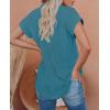 imagesiliteelon Linen Shirts for Women Button Down Shirts Short Sleeve Cotton Collared V Neck Solid Casual Blouses with PocketPeacock Blue