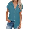 imagesiliteelon Linen Shirts for Women Button Down Shirts Short Sleeve Cotton Collared V Neck Solid Casual Blouses with PocketPeacock Blue