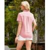 imagesiliteelon Linen Shirts for Women Button Down Shirts Short Sleeve Cotton Collared V Neck Solid Casual Blouses with PocketPink