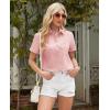 imagesiliteelon Linen Shirts for Women Button Down Shirts Short Sleeve Cotton Collared V Neck Solid Casual Blouses with PocketPink