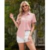 imagesiliteelon Linen Shirts for Women Button Down Shirts Short Sleeve Cotton Collared V Neck Solid Casual Blouses with PocketPink