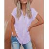 imagesiliteelon Linen Shirts for Women Button Down Shirts Short Sleeve Cotton Collared V Neck Solid Casual Blouses with PocketPurple