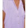 imagesiliteelon Linen Shirts for Women Button Down Shirts Short Sleeve Cotton Collared V Neck Solid Casual Blouses with PocketPurple