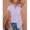 imagesiliteelon Linen Shirts for Women Button Down Shirts Short Sleeve Cotton Collared V Neck Solid Casual Blouses with PocketPurple