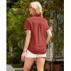 imagesiliteelon Linen Shirts for Women Button Down Shirts Short Sleeve Cotton Collared V Neck Solid Casual Blouses with PocketRed