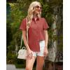 imagesiliteelon Linen Shirts for Women Button Down Shirts Short Sleeve Cotton Collared V Neck Solid Casual Blouses with PocketRed