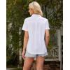 imagesiliteelon Linen Shirts for Women Button Down Shirts Short Sleeve Cotton Collared V Neck Solid Casual Blouses with PocketWhite