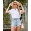 imagesiliteelon Linen Shirts for Women Button Down Shirts Short Sleeve Cotton Collared V Neck Solid Casual Blouses with PocketWhite