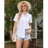 imagesiliteelon Linen Shirts for Women Button Down Shirts Short Sleeve Cotton Collared V Neck Solid Casual Blouses with PocketWhite