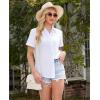 imagesiliteelon Linen Shirts for Women Button Down Shirts Short Sleeve Cotton Collared V Neck Solid Casual Blouses with PocketWhite