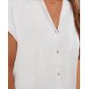 imagesiliteelon Linen Shirts for Women Button Down Shirts Short Sleeve Cotton Collared V Neck Solid Casual Blouses with PocketWhite