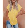 imagesiliteelon Linen Shirts for Women Button Down Shirts Short Sleeve Cotton Collared V Neck Solid Casual Blouses with PocketYellow