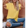 imagesiliteelon Linen Shirts for Women Button Down Shirts Short Sleeve Cotton Collared V Neck Solid Casual Blouses with PocketYellow
