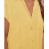 imagesiliteelon Linen Shirts for Women Button Down Shirts Short Sleeve Cotton Collared V Neck Solid Casual Blouses with PocketYellow