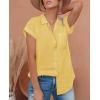imagesiliteelon Linen Shirts for Women Button Down Shirts Short Sleeve Cotton Collared V Neck Solid Casual Blouses with PocketYellow