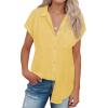 imagesiliteelon Linen Shirts for Women Button Down Shirts Short Sleeve Cotton Collared V Neck Solid Casual Blouses with PocketYellow