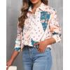 imagesiliteelon Womens Button Down Shirts Dress Shirts Long Sleeve Wrinkle Free Collared Work Blouses Casual Print Chiffon TopApricot Floral