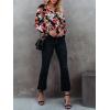 imagesiliteelon Womens Button Down Shirts Dress Shirts Long Sleeve Wrinkle Free Collared Work Blouses Casual Print Chiffon TopBlack Orange Leaf