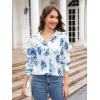 imagesiliteelon Womens Button Down Shirts Dress Shirts Long Sleeve Wrinkle Free Collared Work Blouses Casual Print Chiffon TopBlue White