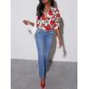 imagesiliteelon Womens Button Down Shirts Dress Shirts Long Sleeve Wrinkle Free Collared Work Blouses Casual Print Chiffon TopRed Flower