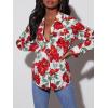 imagesiliteelon Womens Button Down Shirts Dress Shirts Long Sleeve Wrinkle Free Collared Work Blouses Casual Print Chiffon TopRed Flower