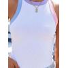 imagesiliteelon Womens Colorblock Racerback Crew Neck Casual Basic Ribbed Fitted Tank Top Sleeveless CamisC White
